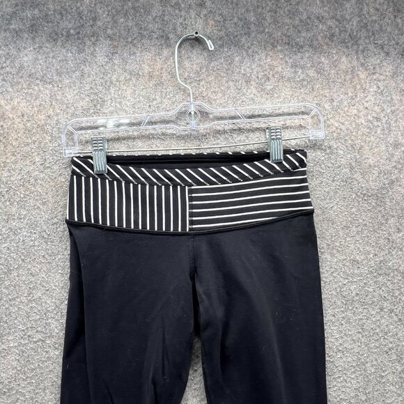Lululemon Leggings Women 4 Black White Wunder Under Crop Waistband Full-On Capri - Picture 7 of 10